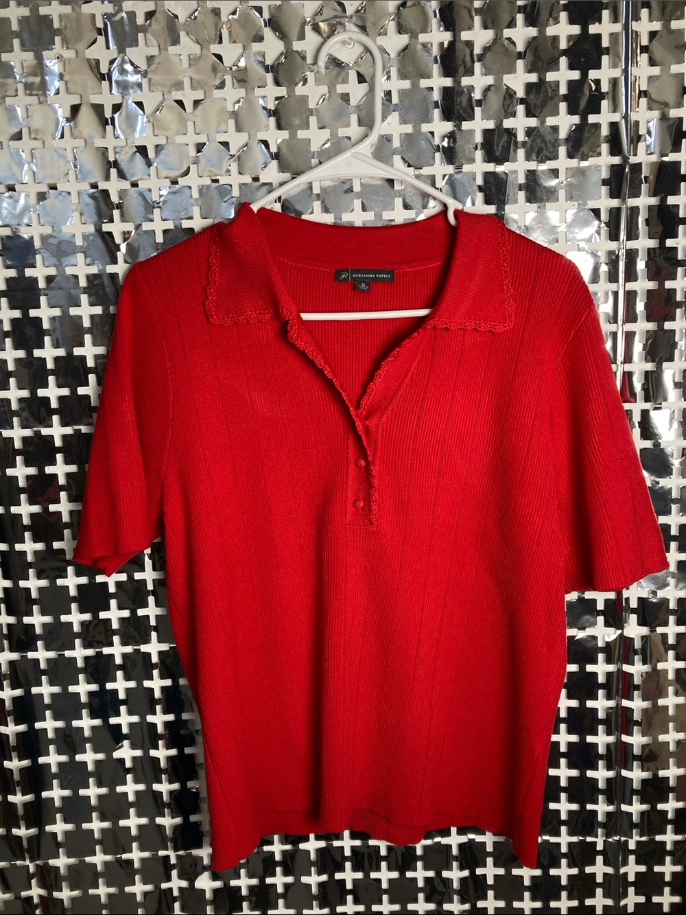 Adrianna Papell Bright Red Short-Sleeve Polo Top
